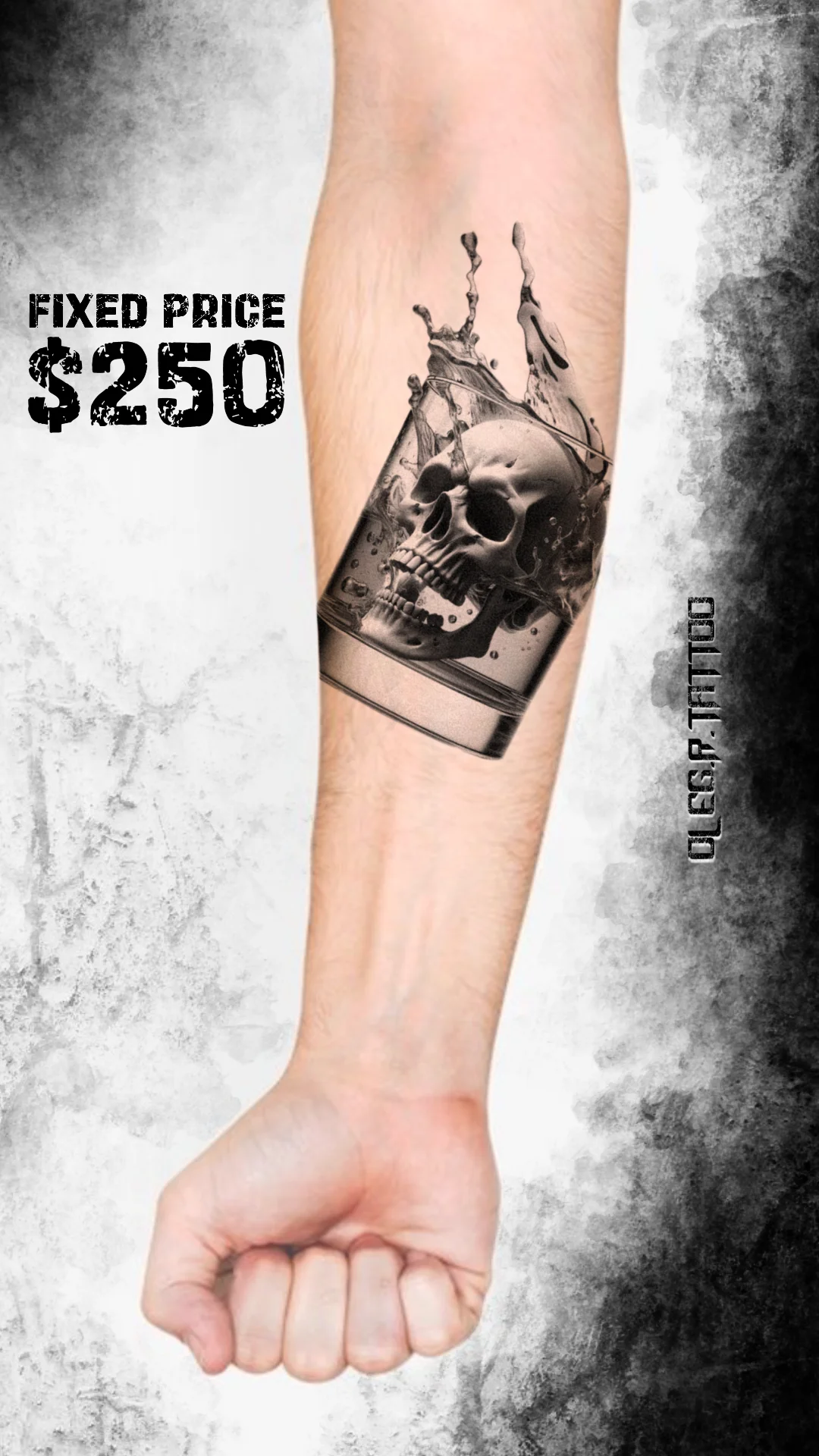 Tattoo flash skull in a glass of whiskey by oleg.r.tattoo