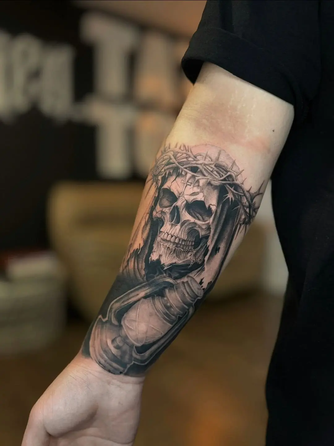 Death skull realism tattoo by oleg.r.tattoo calgary