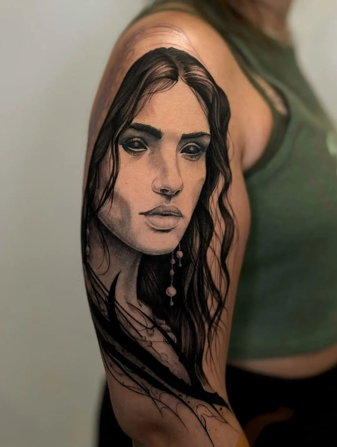 witch lady realism tattoo by oleg.r.tattoo