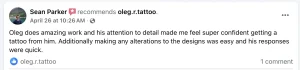 Client review about a dark realism tattoo by leg.r.tattoo Calgary 1