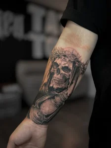 Death, reaper dark realism tattoo by oleg.r.tattoo Calgary