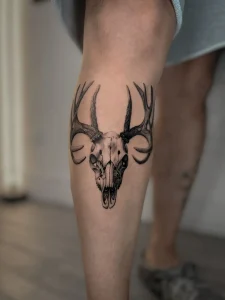 Deer skull tattoo by oleg.r.tattoo in Calgary