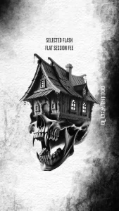 dark_realism_tattoo_skull_house_flash