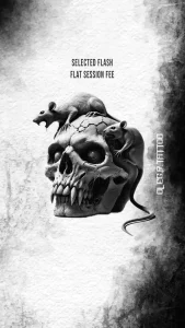 skull_with_rats_dark_horror_tattoo_flash