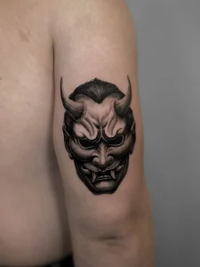 small dark realism hannya mask by oleg.r.tattoo in Calgary